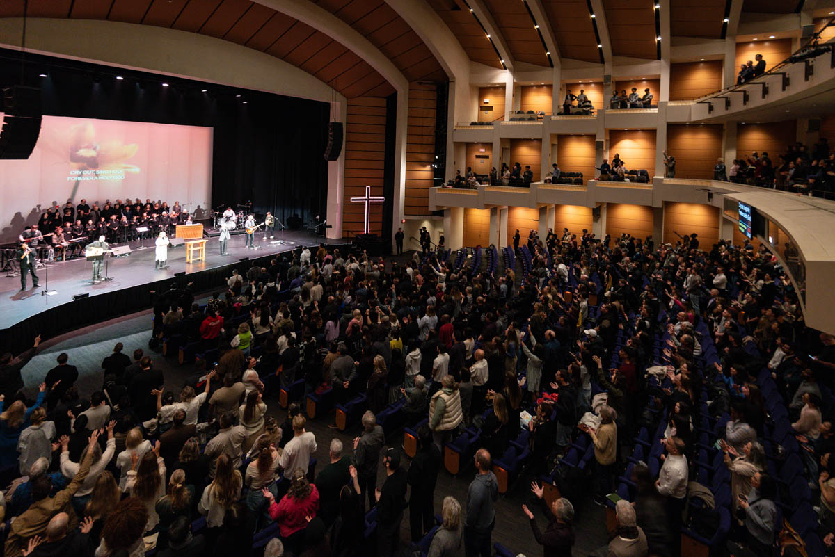 Large worship gathering inside the sanctuary